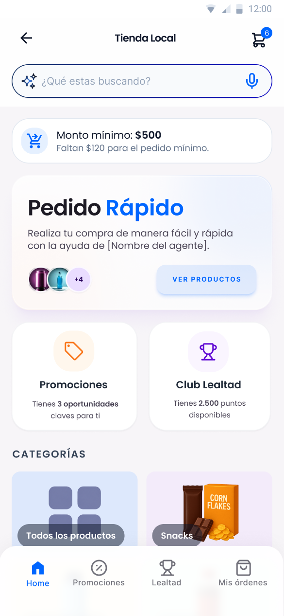 Home de la web app de Nilo Commerce