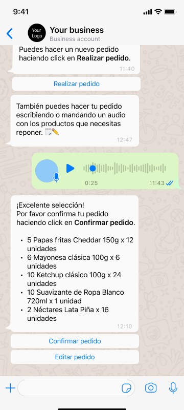 Pedido por audio en WhatsApp procesado por un agente Nilo