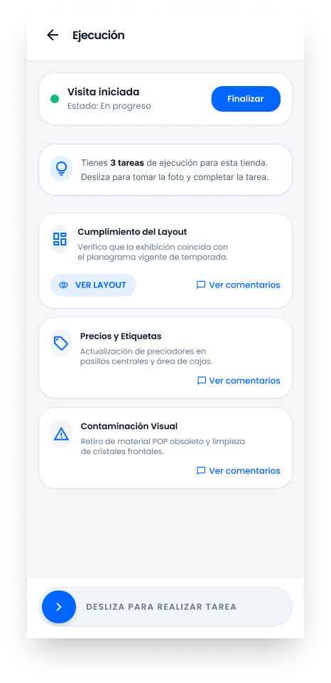 Tareas de ejecución en punto de venta en Nilo Force